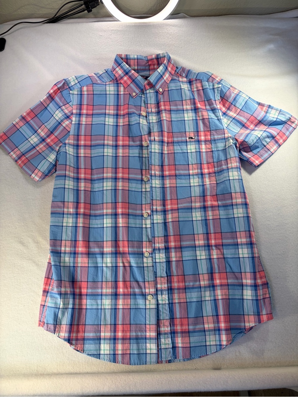 Vineyard Vines Short-Sleeve Plaid Button-Down Shirt - Blue & Pink
